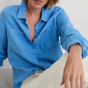 Seasalt Cornwall Hazel Branch Linen Shirt Button Up Blue  Size 6